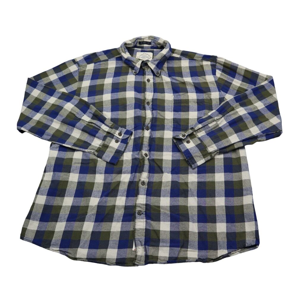St Johns Bay Shirt Mens XL Blue Plaid Button Down Long Sleeve Collared Top